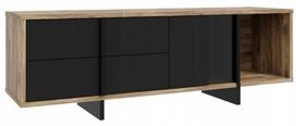 TV staliukas Forte Jokkaz, ąžuolo sp./juoda sp., 44 cm x 159.9 cm x 53.6 cm