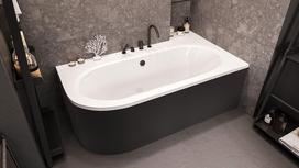 Vonia, laisvai pastatoma Besco Avita, 170 cm x 75 cm x 59.5 cm, asimetrinė, balta sp./juoda sp.