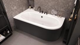 Vonia, laisvai pastatoma Besco Avita, 150 cm x 75 cm x 59.5 cm, asimetrinė, balta sp./juoda sp.