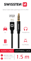 Adapteris Swissten Textile Audio 73501213 Lightning, 3.5 mm, 1.5 m, juoda sp.