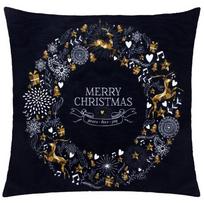 Kalėdinis dekoratyvinės pagalvėlės užvalkalas Merry Christmas, aukso sp./balta sp./tamsiai mėlyna sp., 40 cm x 40 cm