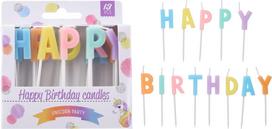 Gimtadienio žvakutė HAPPY B-DAY, įvairių spalvų, 6 cm, 13 vnt.