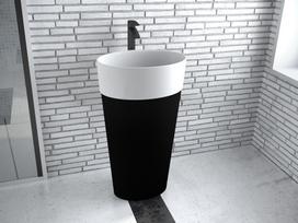 Vonios praustuvas Besco Uniqa Black&White, akmens masė, 46.5 cm x 32.5 cm x 84 cm, balta sp./juoda sp.