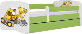 Vaikiška lova Kocot Kids Babydreams Digger, balta sp./žalia sp., 80 x 160 cm, be patalynės dėžės, be čiužinio