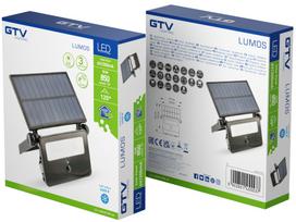 Sieninis šviestuvas su saulės baterija GTV LUMOS, 10W, IP65, juoda sp.