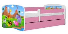 Vaikiška lova Kocot Kids Babydreams Safari, balta sp./rožinė sp., 70 x 140 cm, be patalynės dėžės, su čiužiniu