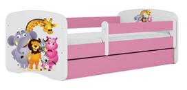 Vaikiška lova Kocot Kids Babydreams Zoo, rožinė sp., 80 x 180 cm, su patalynės dėže, su čiužiniu
