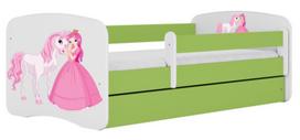 Vaikiška lova Kocot Kids Babydreams Princess&Horse, žalia sp., 80 x 180 cm, su patalynės dėže, be čiužinio