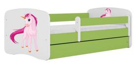 Vaikiška lova Kocot Kids Babydreams Unicorn, žalia sp., 70 x 140 cm, be patalynės dėžės, su čiužiniu