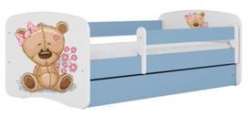 Vaikiška lova Kocot Kids Babydreams Teddybear Flowers, mėlyna sp./balta sp., 70 x 140 cm, su patalynės dėže, su čiužiniu