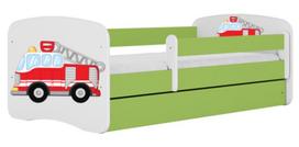 Vaikiška lova Kocot Kids Babydreams Fire Brigade, balta sp./žalia sp., 80 x 180 cm, su patalynės dėže, be čiužinio