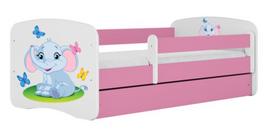 Vaikiška lova Kocot Kids Babydreams Elephant, rožinė sp., 70 x 140 cm, be patalynės dėžės, su čiužiniu
