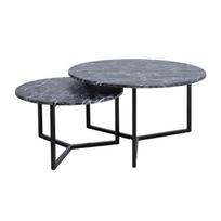 Kavos staliukų komplektas Home4you Akira, juoda sp./tamsiai pilka sp., 60 - 80 cm x 80 cm x 37 - 45 cm, 2 vnt.