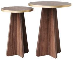 Kavos staliukų komplektas Kalune Design Mushroom 2, aukso sp./riešuto sp., 40 cm x 40 cm x 50 cm, 2 vnt.
