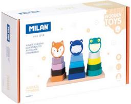 Medinė piramidė su gyvūnėliais Milan Animal Towers, įvairių spalvų, 15 vnt.