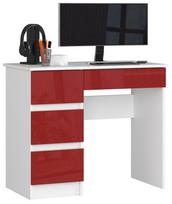 Rašomasis stalas su stalčiais Akord A-7, 90 cm x 50 cm, 77 cm, balta sp./raudona sp.