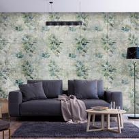 Fototapetas Artgeist Mint Tones - Green Leaf Bouquets On A Retro Patterned Background, 280 cm x 400 cm