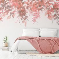 Fototapetas Artgeist Under Vegetation - Hanging Vines Of Pink Leaves On A Neutral Background, 70 cm x 98 cm