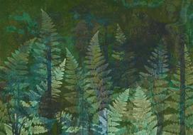 Fototapetas Artgeist Green Abstraction In The Forest - Fern Leaves In The Trunks With Patterns, 70 cm x 100 cm