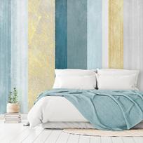 Fototapetas Artgeist Striped Pattern - Abstract Background In Stripes In Blue Tones With Gold Pattern, 315 cm x 315 cm