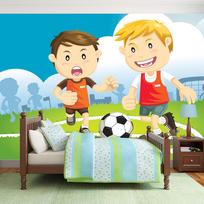 Fototapetas Artgeist Football Players - Boys Playing Soccer On A Green Field For Children MNEW010183, 105 cm x 105 cm