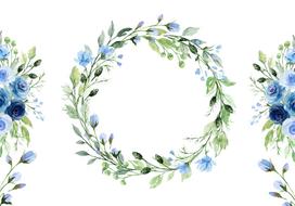 Fototapetas Artgeist Romantic Wreath - Plant Motif With Blue Flowers And Leaves, 175 cm x 175 cm
