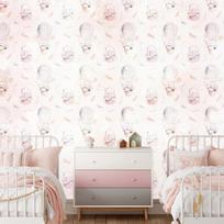 Fototapetas Artgeist Solid Pattern With Feathers - Hares In A Basket And In A Balloon For Children, 210 cm x 300 cm