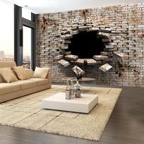 Fototapetas Artgeist 3D Wall Entry - Background With Dirty White Brick With A Prominent Hole 4XLNEW011183SAM, 280 cm x 280 cm