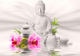 Fototapetas Artgeist Buddha And Orchids XLNEW010692, 175 cm x 175 cm