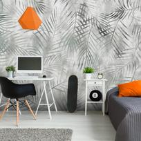Fototapetas Artgeist Minimalist Landscape - Nature Motif With Grey Exotic Leaves, 280 cm x 280 cm