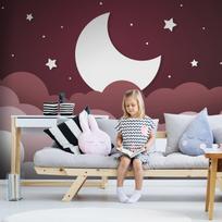 Fototapetas Artgeist Moon Dream - Clouds In A Maroon Sky With Stars For Children, 140 cm x 200 cm