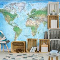 Fototapetas Artgeist Traditional World Map - Continents With Inscriptions In English And Compass, 105 cm x 147 cm