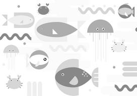 Fototapetas Artgeist Minimalist Grey Ocean - Geometric Fish In Water For Children, 280 cm x 400 cm