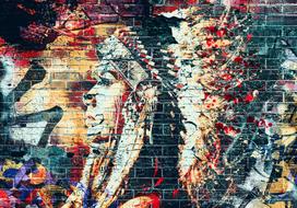 Fototapetas Artgeist Street Art - Colourful Graffiti With Profile Of A Woman On A Brick Background, 280 cm x 400 cm