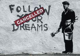 Fototapetas Artgeist Dreams Cancelled (Banksy) MNEW011432SAM, 105 cm x 147 cm