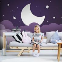 Fototapetas Artgeist Moon Dream - Clouds In A Purple Sky With Stars For Children, 315 cm x 450 cm