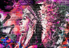 Fototapetas Artgeist Street Art - Graffiti With Profile Of A Woman In Shades Of Pink And Purple, 140 cm x 200 cm