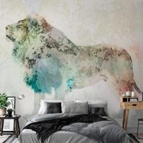 Fototapetas Artgeist King Of The Animals - Lion On A Solid Textured Background With Coloured Accent 2XLFT1932, 210 cm x 300 cm