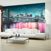 Fototapetas Artgeist Painted New York - Nighttime Architecture Against The Background Of The Brooklyn Bridge MNEW010260, 105 cm x 150 cm