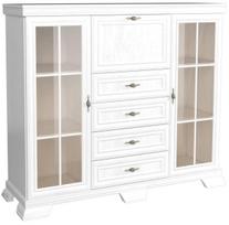 Vitrina Gala Meble Kora KK7, balta sp./pušies sp, 158 cm x 46 cm x 136 cm