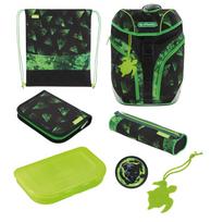 Mokyklinė kuprinė, su priedais Herlitz SoftLight Plus Greenline Explorer, juoda sp./žalia sp., 23 cm x 28 cm x 38 cm