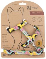 Kačių petnešos su pavadėliu Amiplay BeHappy, 150 cm x 15 mm, geltona sp./įvairių spalvų