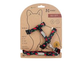 Kačių petnešos su pavadėliu Amiplay BeHappy, 150 cm x 210 - 310 mm, juoda sp./raudona sp.