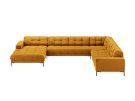 Kampinė sofa Micadoni Mamaia Velvet, geltona sp., dešininė, 327 x 256 cm x 75 cm