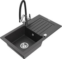 Plautuvė su virtuviniu maišytuvu Mexen Pablo Duo, granitas, 75.2 cm x 43.6 cm x 16.1 cm, black granite col.