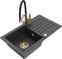 Plautuvė su virtuviniu maišytuvu Mexen Pablo Duo, granitas, 75.2 cm x 43.6 cm x 16.1 cm, black granite col.