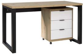 Rašomasis stalas su stalčiais ADRK Maro I, 135 cm x 65 cm, 75.2 cm, ąžuolo sp./balta sp./juoda sp.