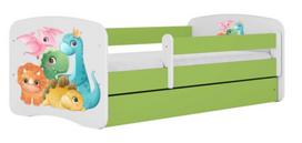 Vaikiška lova Kocot Kids Tiny Dinos, balta sp./žalia sp., 80 x 160 cm, su patalynės dėže, be čiužinio