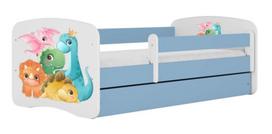 Vaikiška lova Kocot Kids Tiny Dinos, mėlyna sp./balta sp., 70 x 140 cm, su patalynės dėže, be čiužinio