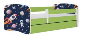 Vaikiška lova Kocot Kids Cosmos, mėlyna sp./balta sp./žalia sp., 80 x 180 cm, su patalynės dėže, su čiužiniu